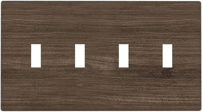 Light Switch Cover Plate Rustic Walnut Wood Grain 4 Gang Quad Toggle Wall Plate Electrical Outlet Cover Decorative Switch Plate Covers for Farmhouse Cabin Decor