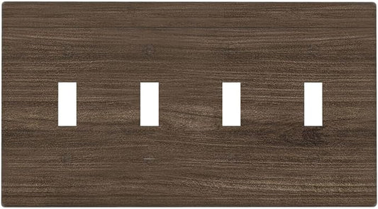 Light Switch Cover Plate Rustic Walnut Wood Grain 4 Gang Quad Toggle Wall Plate Electrical Outlet Cover Decorative Switch Plate Covers for Farmhouse Cabin Decor