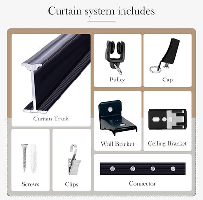 Flexible Ceiling Curtain Tracks, Ceilings Track for Curtains, Aluminum Curtains Track Ceilings Mount,Wall Mount Curtain Rail, Ceiling Curtain Rod, Sliding Curtain Tracks with Clips (Black 12FT)