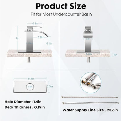 Waterfall Bathroom Faucet, Modern Bathroom Sink Faucet Suit for 1&3 Hole,Single Handle Commercial Sink Faucet,Chrome