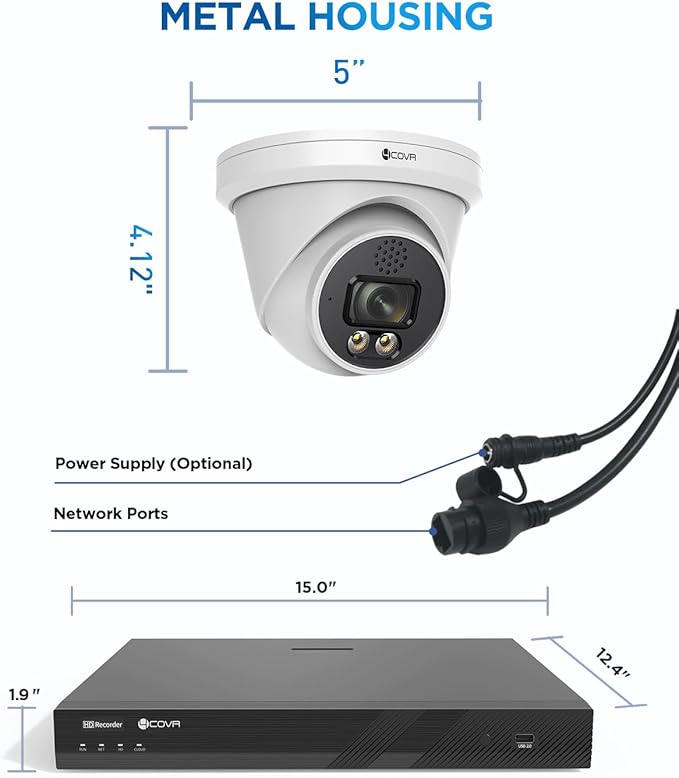 4COVR 16 Channel Security Camera System, 2-Way Talk & Dual Lights Smart Full Color Night Vision, Human/Vehicle Detection, 4K NVR 4TB HDD, 12X 5MP Wired Business Dome IP PoE Camera IP67, LY97KA5M1612