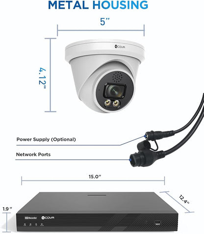 4COVR 16 Channel Security Camera System, 2-Way Talk & Dual Lights Smart Full Color Night Vision, Human/Vehicle Detection, 4K NVR 4TB HDD, 12X 5MP Wired Business Dome IP PoE Camera IP67, LY97KA5M1612