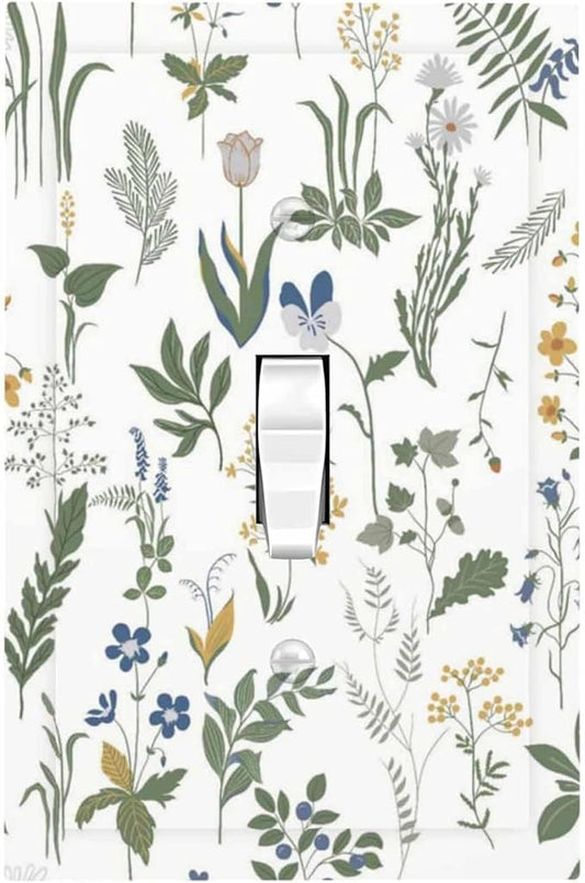 Decorative Light Switch Cover Floral Green Leaf Plant Flowes 1 Gang Single Toggle Device Electrical Faceplate Switchplates Decorator Outlet Wall Plate For Bed Room Farmhouse Decor