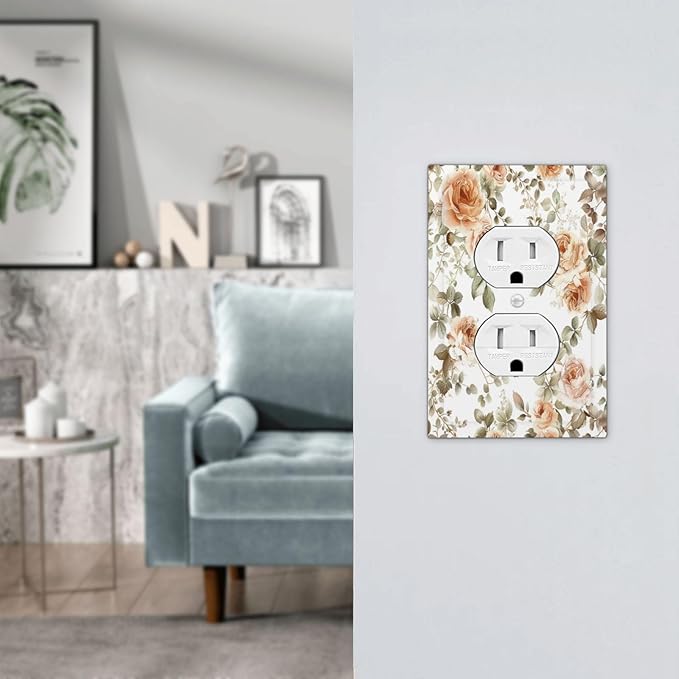 Outlet Covers Vintage Warm Color Orange Flowers And Leaves 1 Gang Duplex Wall Plate Decorative Switch Plates Electrical Receptacle Faceplate Light Switch Cover for Bedroom living Room