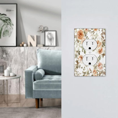 Outlet Covers Vintage Warm Color Orange Flowers And Leaves 1 Gang Duplex Wall Plate Decorative Switch Plates Electrical Receptacle Faceplate Light Switch Cover for Bedroom living Room