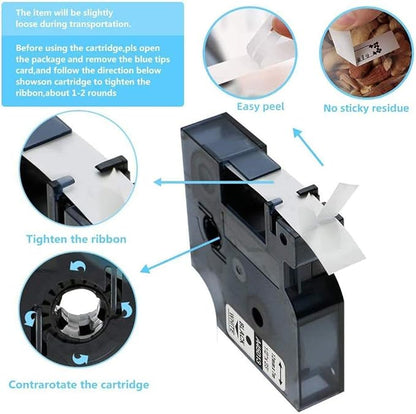 Freshworld Compatible with Dymo Label Maker Refills d1 Replace for Dymo D1 Label Tape 45010,Black on Clear,1/2 In x 23 Ft,for LabelManager 160 210D 260P 280 360D 420P PnP 220P 260P 500TS 450DUO,6-Pack