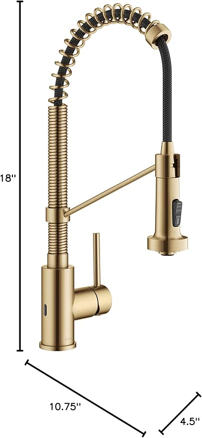 KRAUS Bolden Touchless Sensor Commercial Style 2-Function Single Handle Pull Down Kitchen Faucet in Spot-Free Brushed Brass, KSF-1610BB