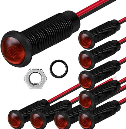 10pcs LED Plastic Indicator Pilot Light AC/DC 12-24V Mounting Hole Size 6mm(Red)