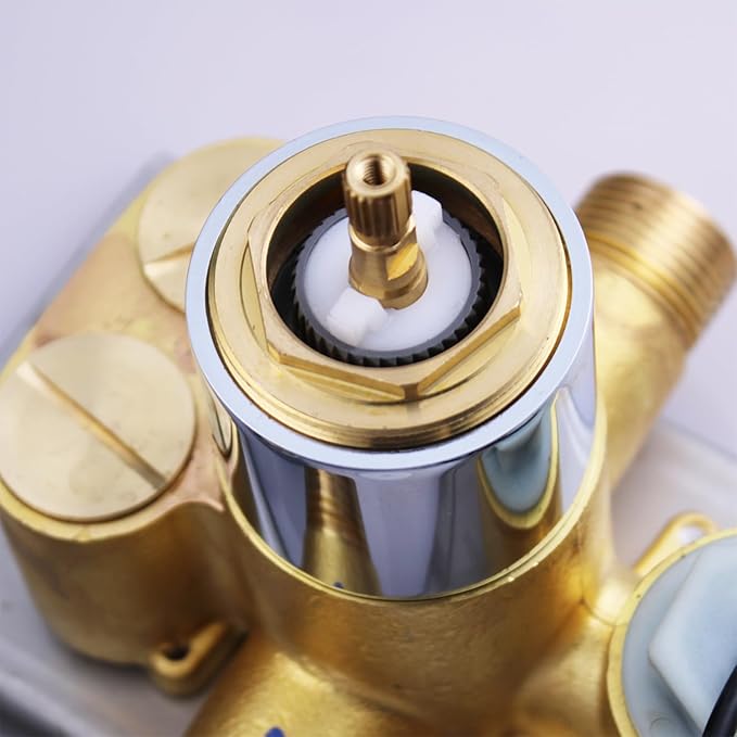 HONGTONGSOWER 2 Way Shower Diverter Valve Brass 2 Functions Digital Temperature Display Thermostatic Shower Mixing Valve Kit 3 Handle Flow Cotrol Valve, Can Run Simultaneously Chrome