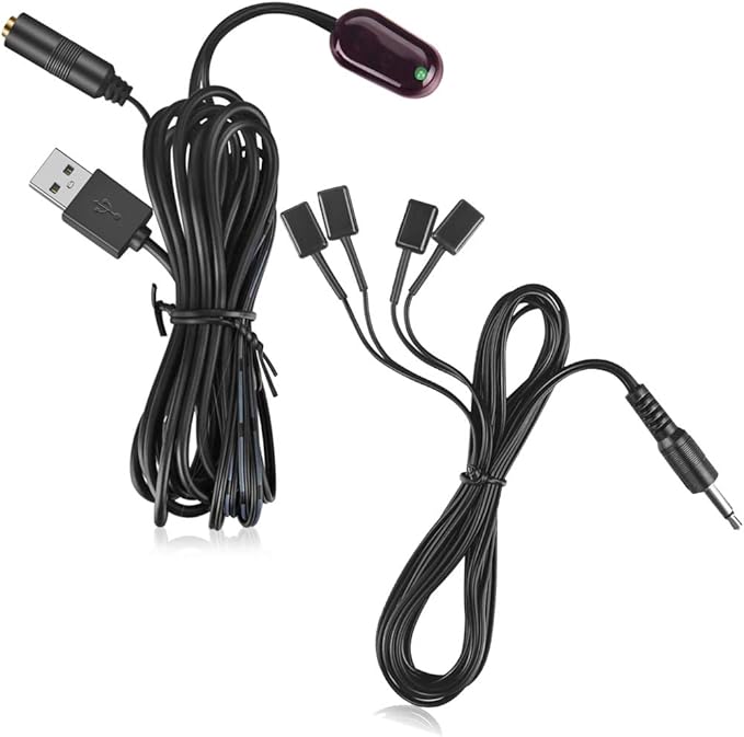IR Repeater Hidden Infrared Remote Extender System 1 Receiver 4 Emitters Control Kit USB Adapter for Amplifier Cable Box Satellite TV Receiver CD Player DVD Player Blu-ray Player