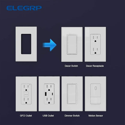 ELEGRP 1-Gang Screwless Decorator Wall Plates, Standard Size Unbreakable Thermoplastic Faceplate Cover for Decorator Receptacle Outlet Switch, UL Listed (100 Pack, Glossy White)