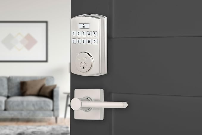 BRINKS Security Door Locks, High-Security Keyless Entry, Smart Electronic Door Lock with Deadbolt, Up to 50 Codes, Automatic Locking (Deadbolt & Passage Lever, Satin Nickel)