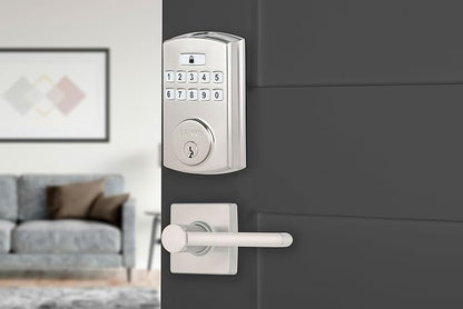 BRINKS Security Door Locks, High-Security Keyless Entry, Smart Electronic Door Lock with Deadbolt, Up to 50 Codes, Automatic Locking (Deadbolt & Passage Lever, Satin Nickel)