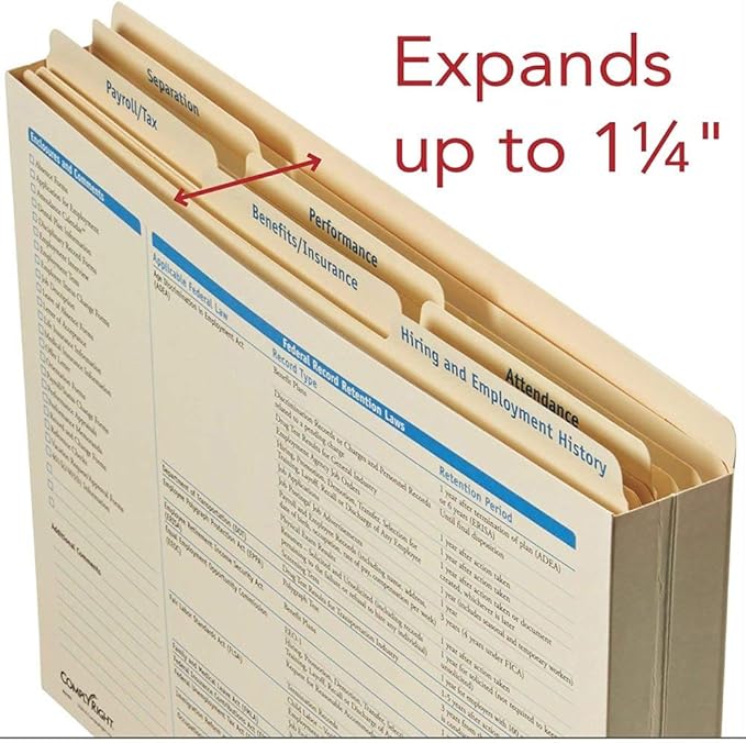 ComplyRight Expanded Employee Record Organizer and 6 Folders | 11.9” x 9.5” x 1.25” | HR and Employee Management | 25-Pack