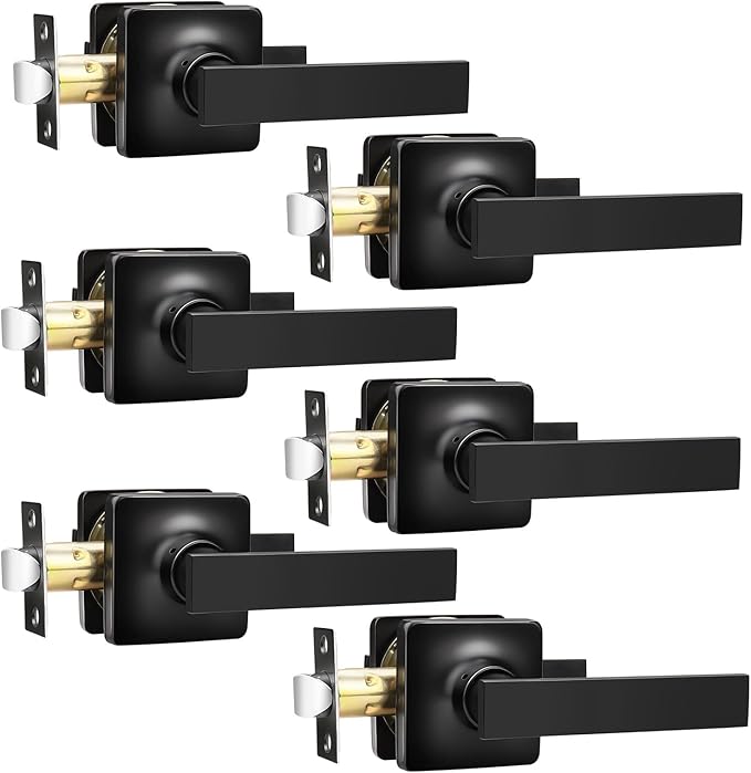 GOBEKOR 1 Pack Matte Black Passage Door Lever Hall Closet Door Handle with Lock Interior Door Handles Keyless Door Lock Black Lever Door Handles