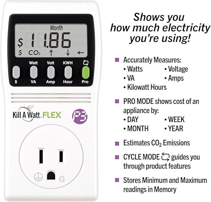 P3 International P4456 Kill A Watt Flex Plug-in Electricity Usage + Power Consumption Monitor, Watt Voltage Tester, Electrical Energy Saving Monitor with Auto Cost Calculator (Pack Of 3)