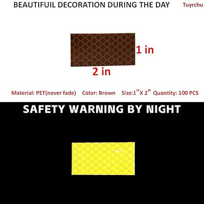 Non Fading Brown Reflective Stickers 1 inch X 2 inch, Outdoor Waterproof High Visibility Warning Safety Adhesive Reflector Tape (100 Pcs)