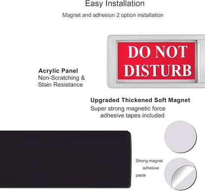 Magnetic Do Not Disturb Sign - Privacy Slider Door Hanger with Non-Scratch Surface, Reversible Indicator for Home Office, Restroom, Hotel, Hospital, Conference Room， 7"x2" Silver.