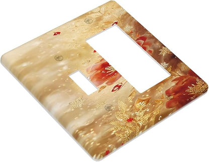 Decorative Outlet Covers Golden Leaf Red Peony Flowers Floral 2 Gang 1 Gang Wall Plate Cover Single Toggle Rocker Combo Light Switch Cover Plate Face Plate