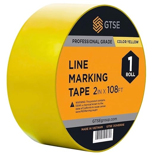 GTSE 2 inch x 108 ft Yellow PVC Vinyl Floor Tape, 24 Rolls, Safety Marking Tape, 6 mil Thick, Suitable for Dance Floors, Gyms, Warehouses, Sports Facilities