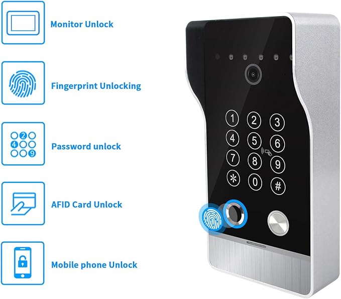 Wired Video Door Phone Apartment Intercom System,10 Inch Touch Monitor with 1080P doorbell,Support Fingerprints, RFID Cards,Passwords,Unlock Motion Detection for Home (1 Doorbell + 4 Monitor)