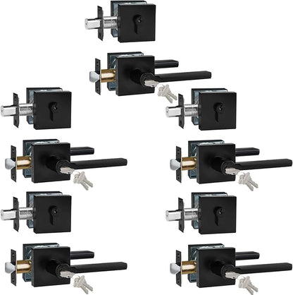 Keyed Entry Door Handle with Single Cylinder Deadbolt, Keyed Alike(Same Keys Only Per Set) Front Door/Exterior Door Lever Lockset, Matte Black, 5 Sets of Locks with 5 Sets of Different Keys