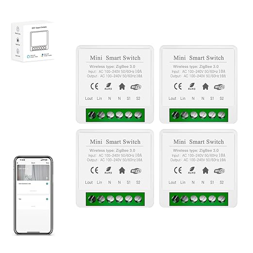 ZigBee3.0 Smart Switch Mini Relay Switch, ZigBee Smart Light Switch Need Zigbee Hub Work with Tuya Smart Life APP Smart Button Scene Remote for Tuya Smart Home Devices (4)