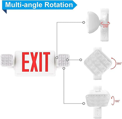 1 Pack Red Led Emergency Exit Lights with Battery Backup-UL Certified 2 LED Adjustable Head -120/277VAC-Emergency Exit Sign/Exit Emergency Light Combo/Exit Signs for Business/Room.