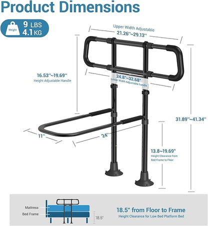 Bed Rails for Elderly Adults Safety:Adjustable Bedside Assist Rails with Storage Pockets,400LB Gravity Capacity, Non-Slip Handle, Sensor Night Light & Storage Pocket – Bed Cane & Handrail for Seniors