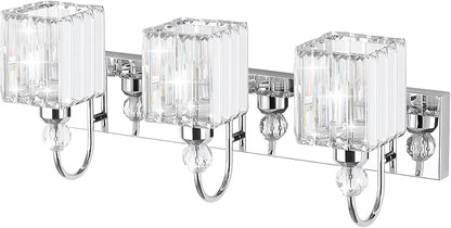 Ralbay Chrome Crystal Bathroom Vanity Light - 3-Lights, 24" Modern Wall Light Fixtures