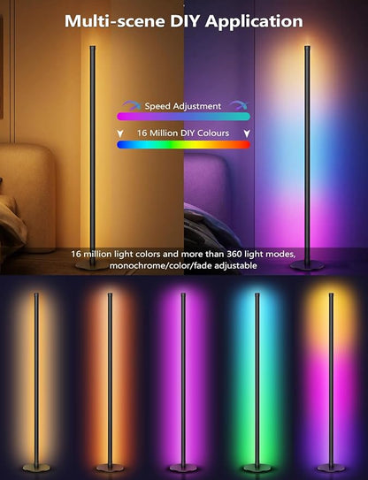 Corner Floor Lamp, Smart RGB Floor Lamp with Remote and APP Control, 16 Million Colors Floor Lamps for Living Room with Music Sync, Color Changing Ambient Lighting Corner Lamp for Bedroom Gaming Room