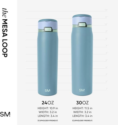 Simple Modern Mesa Loop Water Bottle with Covered Straw and Handle | 24oz Cup Holder Friendly Insulated Stainless Steel Bottles for Travel, Sports and School | Glacier Bay