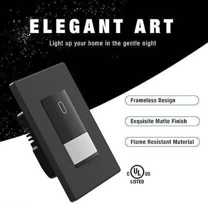 ELEGRP Matte Black Single Pole Occupancy Motion Sensor Light Switch, Need Neutral Wire, 120° Sensor Coverage PIR Infrared Motion Activated, for CFL/LED/MLV/INC/HAL/Fan, UL,1 Pack
