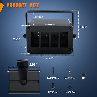 Nilight 4 Gang Rocker Switch Box 4 Holes Panel Detachable Installation Housing Waterproof Aluminum Rotatable Mount Bracket 12V 24V DIY Toggle Switches Voltmeter USB Socket for Boats Cars RVs Trucks
