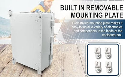 Co. ABS 11.81" x 15.7" x 6.7" Waterproof IP67 Hinged Electronics Distribution Box with Mounting Plate and Wall Brackets