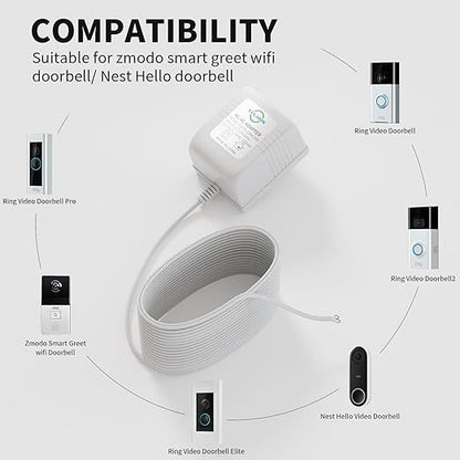 18V Video Doorbell Power Transformer,18Volt 500MA Doorbell Power Adapter, Compatible with Ring, Nest, Wyze, Arlo Wireless Video doorbell(26ft Cable,White)