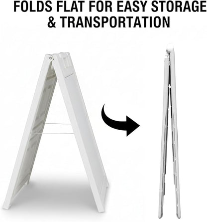 Deluxe A-Frame Sidewalk Sign, White, Double-Sided Display Board with Water-Fillable Base, 24x36 Inch Poster Size, Weather-Resistant PE Plastic (White)