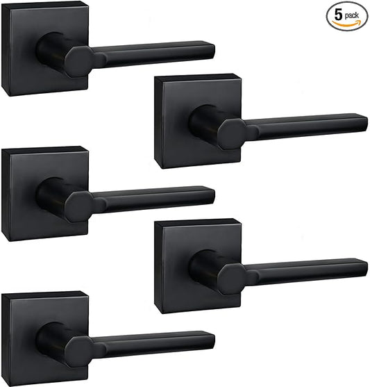 5 Pack Dummy Door Levers in Matte Black, Heavy Duty Interior Handle Lock for Closet Pantry, Non-Turning, Single Sided, Reversible for Left/Right Hand