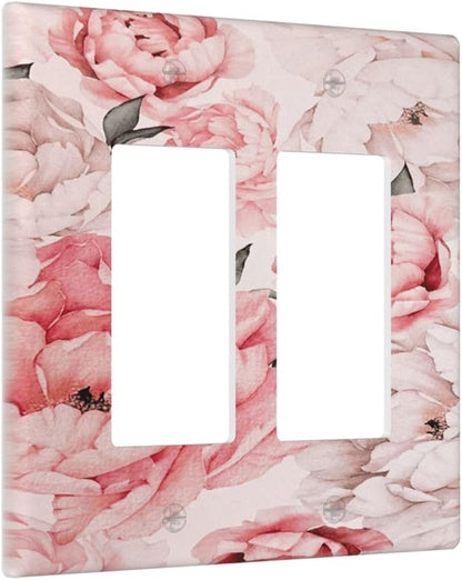 Decorative Outlet Covers Ink Pink Peony Flower Rustic Floral 2 Gang Light Switch Cover Plate Double Rocker Wall Plate Switch Plate Covers Faceplate for Home Bedroom Decor （2 Pack）