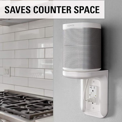 Sanus Outlet Shelf Speaker Mount - Heavy Duty Shelf Holds Devices up to 10 lbs - DIY Install Works with Both Standard & Decora Outlets - Perfect for Sonos & Other Smart Speakers