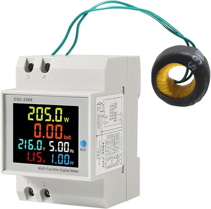 2Pack Single Phase Energy Meter Din Rail Electricity Usage Monitor AC 40-300V 100A Voltmeter Ammeter Watt Kwh Frequency Power Meter External CT 110V