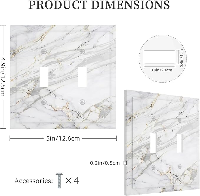 Decorative Switch Plate Covers Gray Gold Marble Abstract Modern Luxury 2 Gang Double Toggle Light Switch Cover Plate Electrical Wall Plate Outlet Cover for Bedroom Home Decor