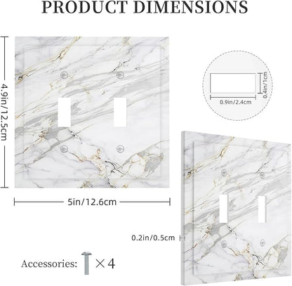 Decorative Switch Plate Covers Gray Gold Marble Abstract Modern Luxury 2 Gang Double Toggle Light Switch Cover Plate Electrical Wall Plate Outlet Cover for Bedroom Home Decor