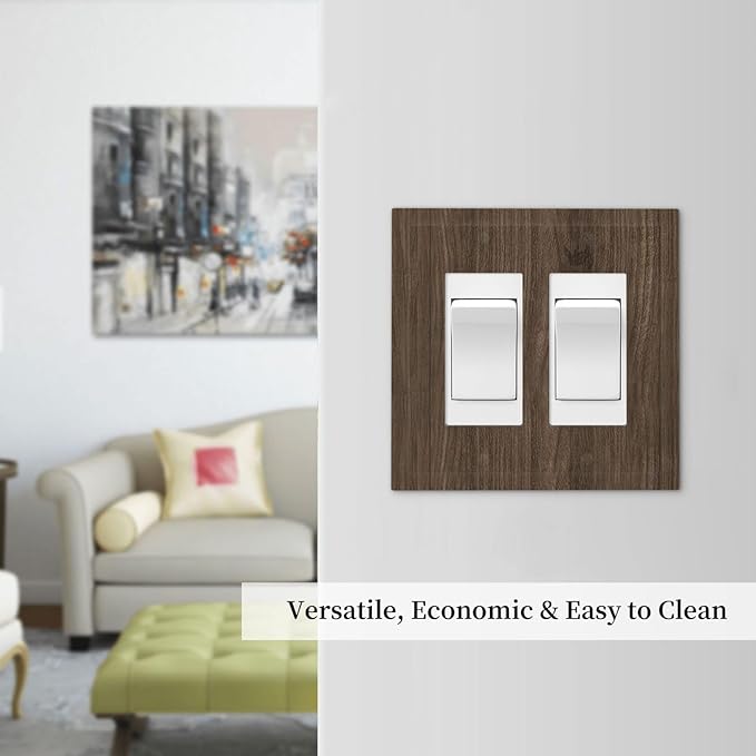 Decorative Outlet Covers Rustic Walnut Wood Grain 2 Gang Double Rocker Light Switch Cover Plate Electrical Switch Plate Cover Decorate GFCI Wall Plate for Farmhouse Cabin Decor