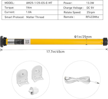 Rollerhouse Matter Smart Blinds Motor for 38mm Tubes - Works with Google Home& Alexa - App & Remote Control, No Hub Required - DIY Installation, Quiet Operation