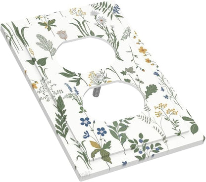 Outlet Covers Floral Green Leaf Plant Flowes 1 Gang Duplex Light Switch Cover Decorative Switch Plates Electrical Receptacle Faceplate Wall Plate For Bed Room Farmhouse Decor
