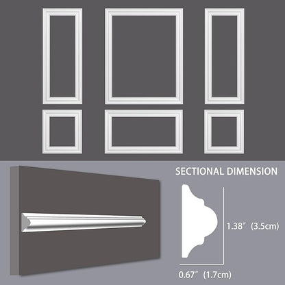 6-Frame Premade Accent Wall Molding Kit, Ready-to-Assemble Wainscoting Panels, Pre-Cut Chair Rail Moulding Trim for Home Décor