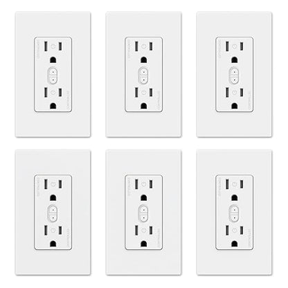 ELEGRP Smart in-Wall Outlet, 2.4GHz Wi-Fi Smart Receptacle Compatible with Alexa and Google Assistant, Tamper Resistant, 2 Individually Controlled Outlets, No Hub Required, UL Listed, White, 6 Pack