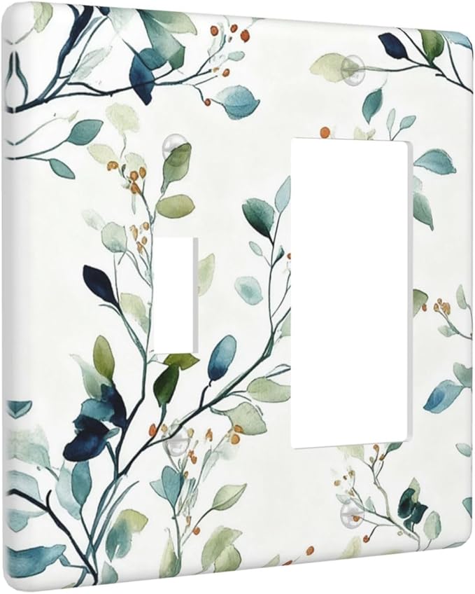 Decorative Outlet Covers Eucalyptus Leaf Geen Sage Leaves 2 Gang Light Switch Cover Plate Single Toggle 1 Rocker Wall Plates for Electrical Outlets Switch Plate Covers for Bedroom Home Decor