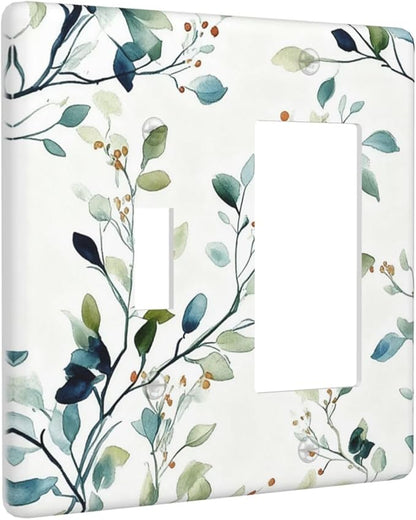 Decorative Outlet Covers Eucalyptus Leaf Geen Sage Leaves 2 Gang Light Switch Cover Plate Single Toggle 1 Rocker Wall Plates for Electrical Outlets Switch Plate Covers for Bedroom Home Decor